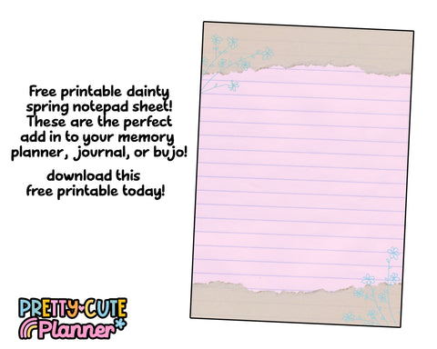 Free Printable Dainty Spring Notepad sheet
