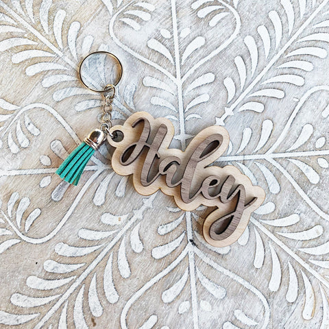 Personalized 3D 2 tone wooden name keychains