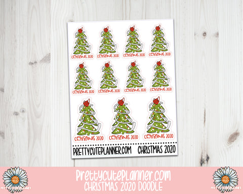 2020 Christmas Tree Doodle Stickers - PrettyCutePlanner