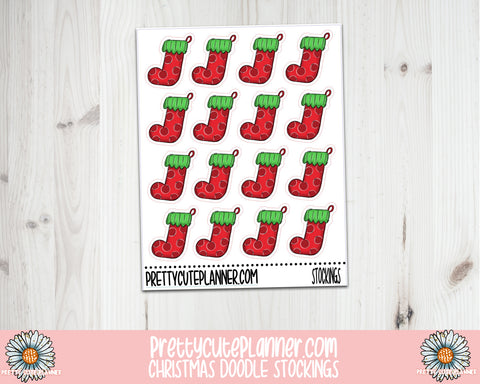 Christmas Stocking Doodle Stickers - PrettyCutePlanner