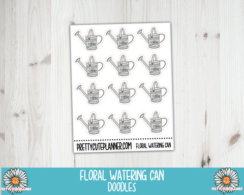 F419 Doodle Floral Watering Can - PrettyCutePlanner