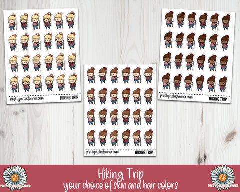F081 Doodle Girl Hiking Trip Stickers - PrettyCutePlanner