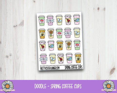 F324 Doodle - Spring Coffee Cups - PrettyCutePlanner
