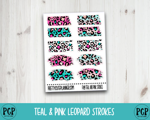 F499 Teal & Pink Leopard Strokes - PrettyCutePlanner