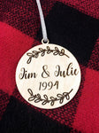 Wooden Rustic Engraved Farmhouse Couples Ornament - PrettyCutePlanner