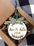 Wooden Rustic Engraved Farmhouse Couples Ornament - PrettyCutePlanner