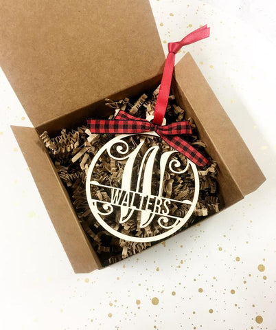 Monogrammed Wooden Christmas Ornament - Laser Cut Personalized Family Ornament - PrettyCutePlanner