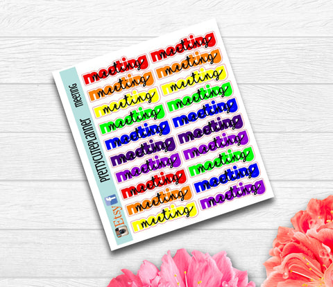 F309 Script Rainbow meeting Planner Stickers - PrettyCutePlanner